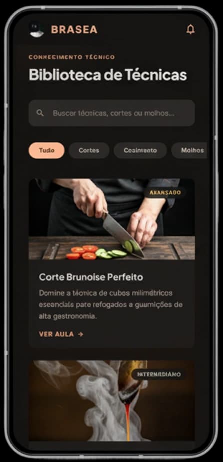 Tela da Biblioteca de Técnicas do app Brasea no celular